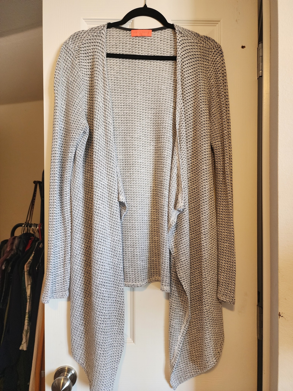 Soul Cafe XL Black And White Open-Front Draped Cardigan